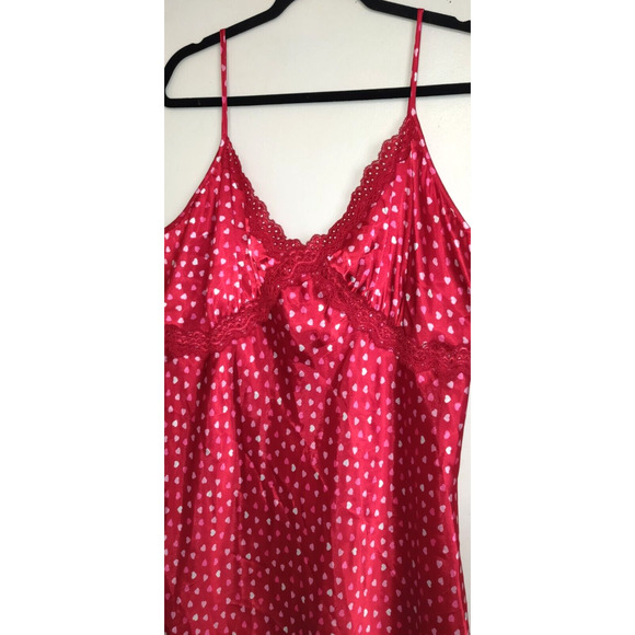 Jaclyn Smith Nightgown 1X Red Satin Lace Trim Hearts Valentine's Day Lingerie 1X - Picture 6 of 11